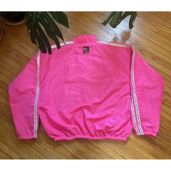 Vintage 90s XL Surf Style Unisex Neon Pink Pullover Windbreaker Jacket USA - Picture 2 of 11